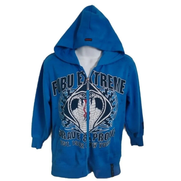 Fubu The Collection Zippered Hoodie, Blue, S - Picture 1 of 6